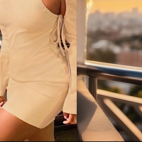 Unique 1 Of A Kind khaki Drawstring Ties Ruched Open Armpits Sexy Mini Dress - Picture 3 of 7